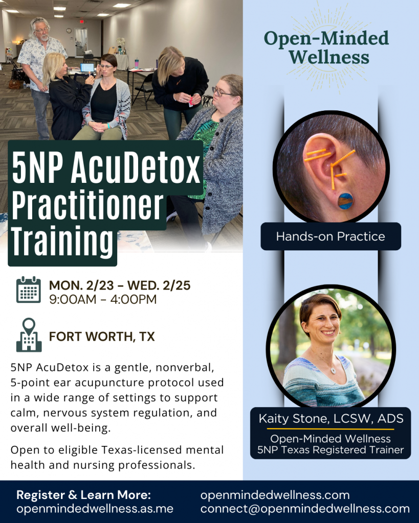 A flyer for an upcoming 5NP AcuDetox Pracitioner Training on 2/23/26 to 2/25/26.