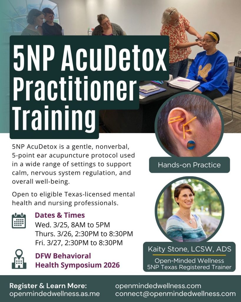 A flyer for an upcoming 5NP AcuDetox Pracitioner Training on 3/25/26 to 3/27/26.